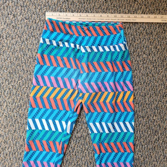 OS LuLaRoe Soft Stretchy Leggings Blue Pink Yellow Abstract Print One Size - Picture 5 of 8